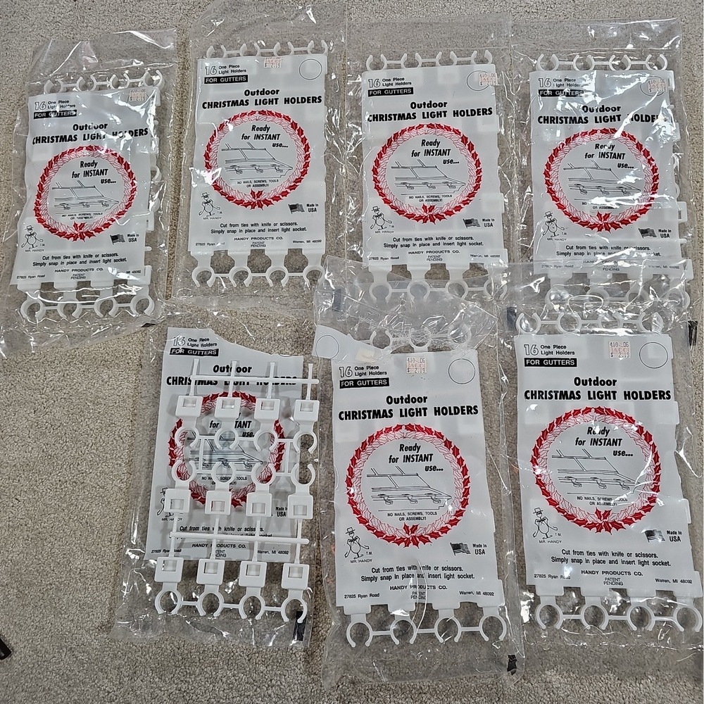 Mr Handy Christmas Light Clips 6-3/4 Sets Holders Gutter Holiday Outdoor USA